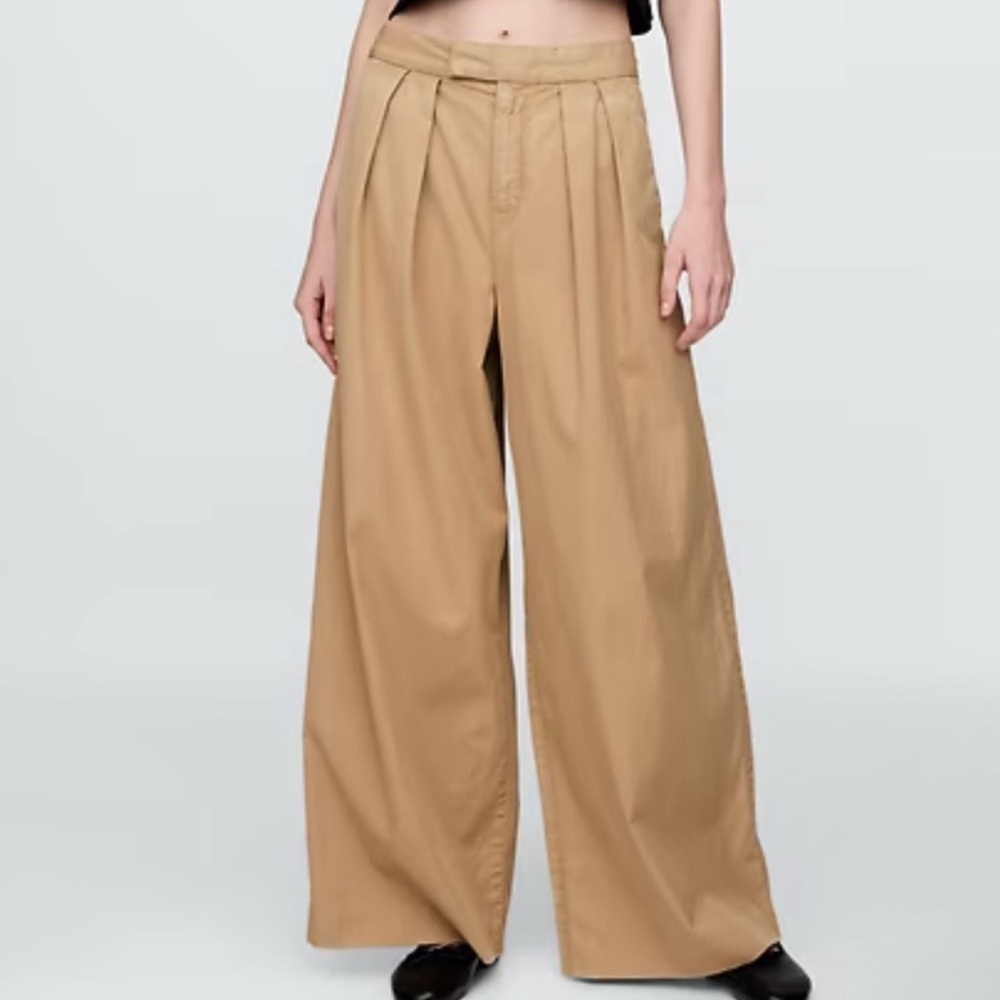 GAP Tan Wide-Leg Pleated Trousers